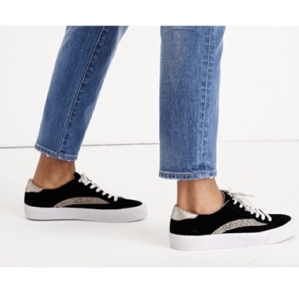 Madewell Sidewalk Low Top Suede Sneakers Black Leopard Size 8.5